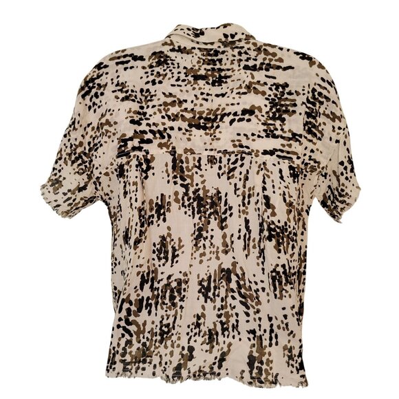 Philosophy S Abstract Jungle Dot Rayon Button Up Shirt Frayed Hem Crop Top - Picture 4 of 8